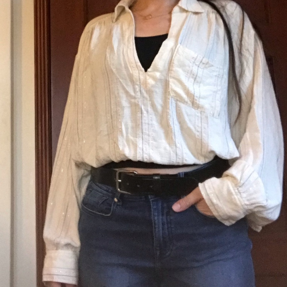 Sold Free People Metallic Balloon Sleeve Blouse - Picture 2 of 8